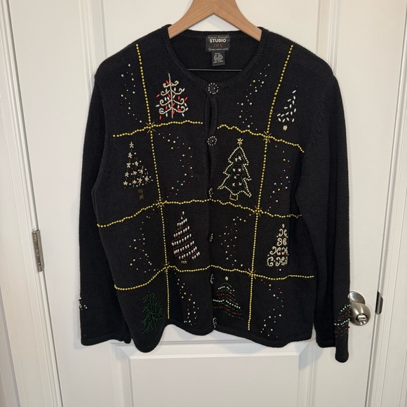 Studio Sweaters - Studio Joy Christmas Cardigan Sweater Women's Size Large Vintage Hand‎ Grandma